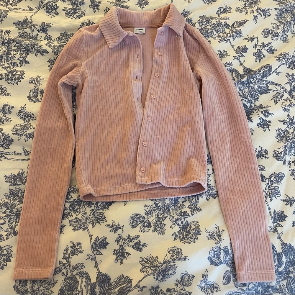 Aritzia Petal Velour Button Up Long Sleeve Top